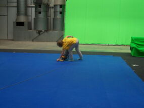 Mitarbeiterein reinigt Blue Screen